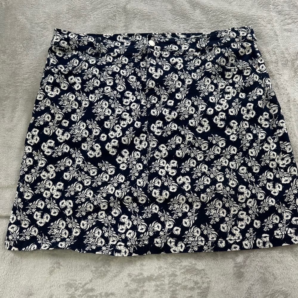 Westport Floral Skort Women 14W Navy Blue White Cotton Stretch Mini Skirt Shorts